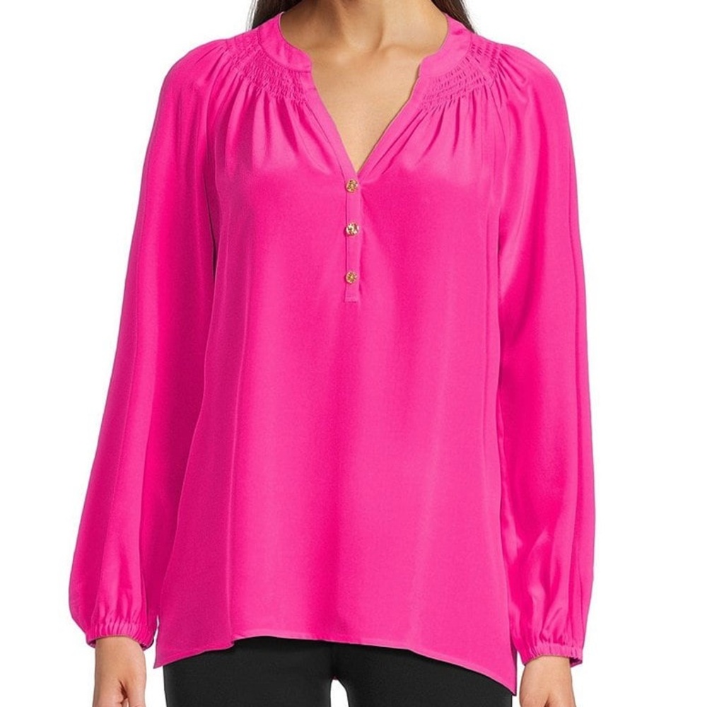 Lilly Pulitzer Elsa Silk Notch Neck Women's Pink Blouse - read description
